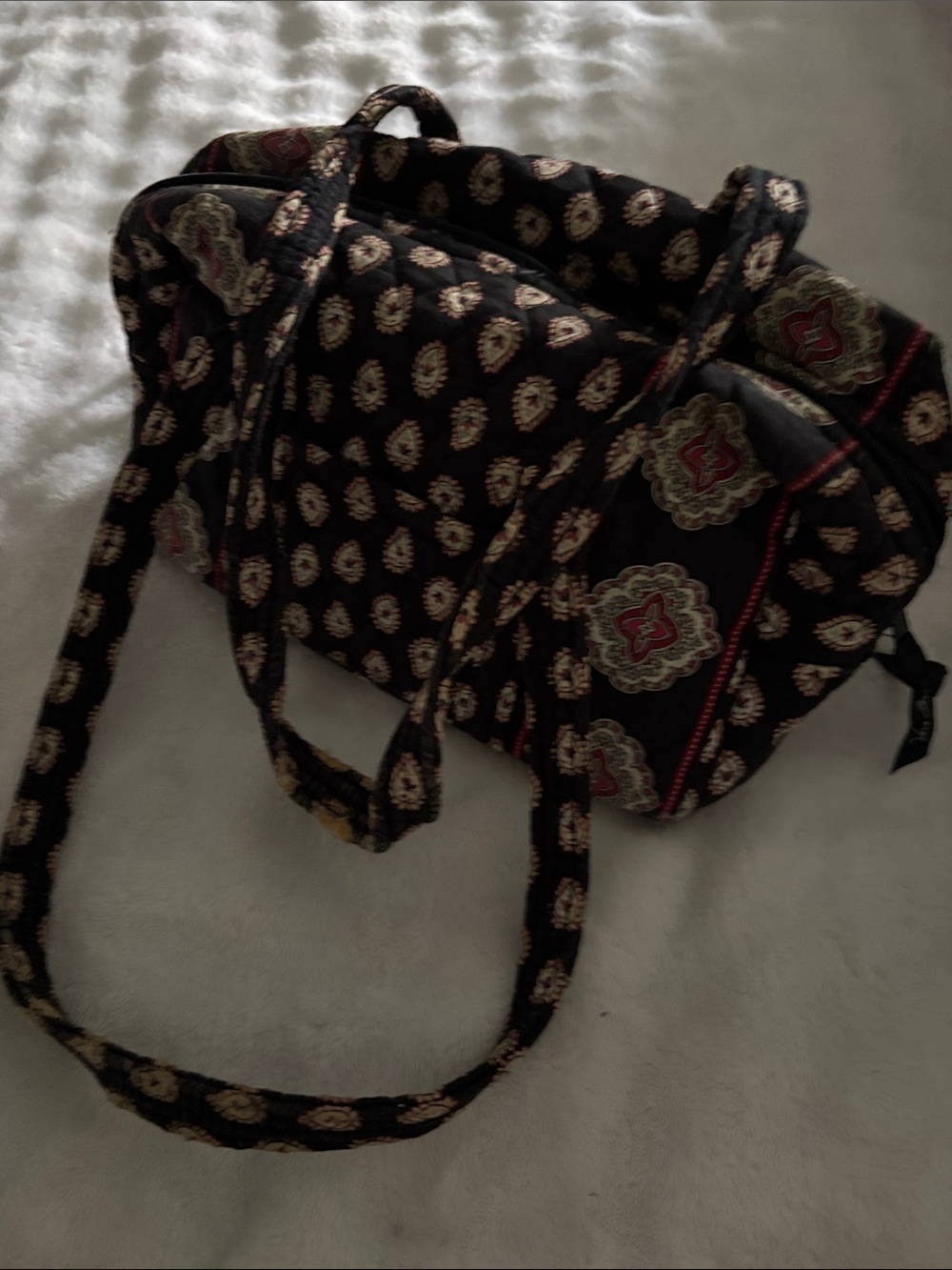 Vera Bradley Black Quilted Crossbody with Cream and Red Accents